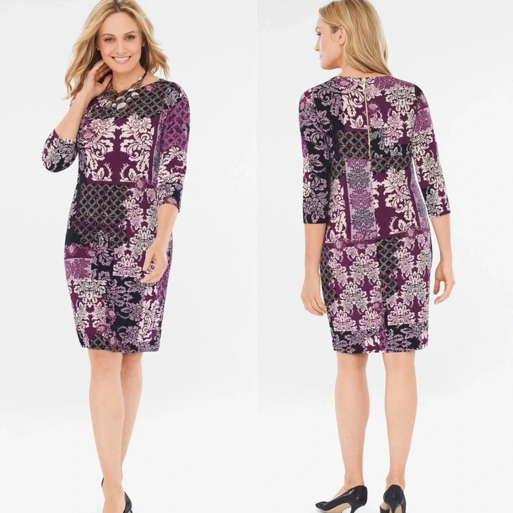 Chico’s Travelers Classic Damask-Print Dress